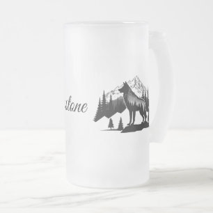 Caneca De Cerveja Vidro Jateado Fosco Glass Mug-Yellowstone Wolf