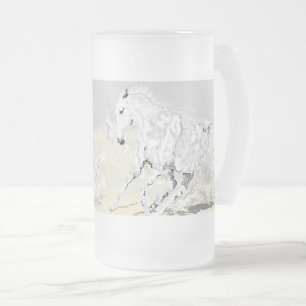 Caneca De Cerveja Vidro Jateado Fosco Glass White Stallion in Motion