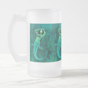 Caneca De Cerveja Vidro Jateado Fosco Mermaid Vintage