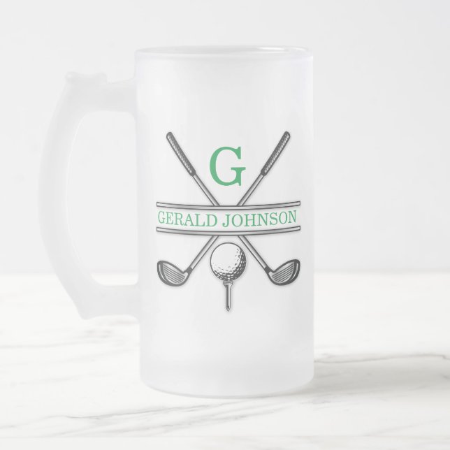 Caneca De Cerveja Vidro Jateado Fosco Mínimo Elegante De Golfe Personalizado Gl (Esquerda)