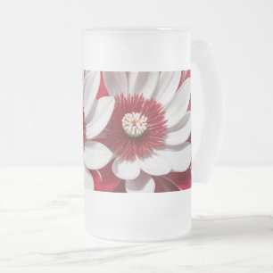 Caneca De Cerveja Vidro Jateado Fosco Vidro Mug Vermelho Branco Floral Design Arte