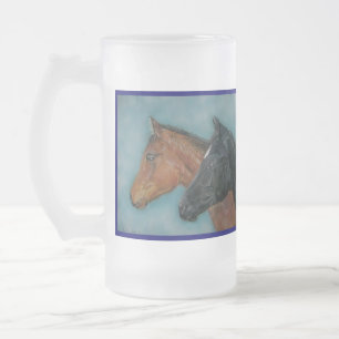 Caneca De Cerveja Vidro Jateado Foto equina de focinho preto castanho