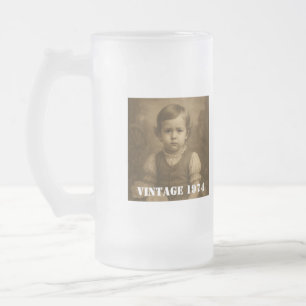 Caneca De Cerveja Vidro Jateado Foto Infantil Personalizada, Nome & Ano Vintage 