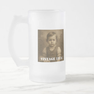 Caneca De Cerveja Vidro Jateado Foto Infantil Personalizada, Nome & Ano Vintage
