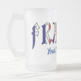 Caneca De Cerveja Vidro Jateado França em Cores da Bandeira Francesa Personalizada