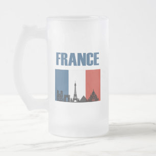Caneca De Cerveja Vidro Jateado França Viagem - Paris City Skyline French Flag