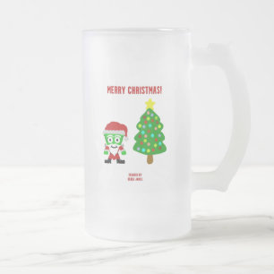 Caneca De Cerveja Vidro Jateado FrankenQueijo de Natal Vidro de Fosco Grande
