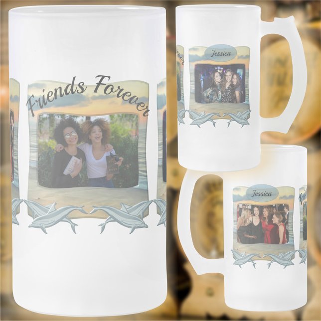 Caneca De Cerveja Vidro Jateado Friends Forever Ocean Sunset 0735 (Criador carregado)