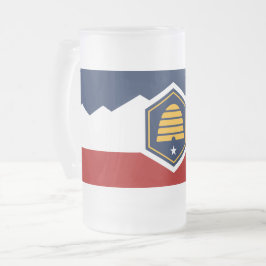 Caneca De Cerveja Vidro Jateado Frosted Glass Mug with flag of Utah, USA
