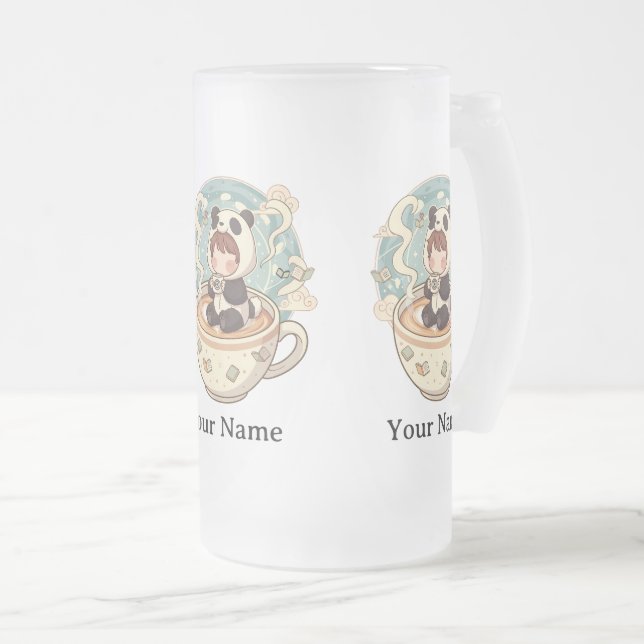 Caneca De Cerveja Vidro Jateado Frosted Glass Panda Cold Brew Mug (Frente Esquerda)