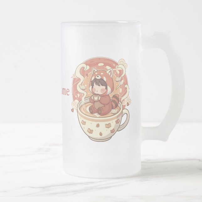Caneca De Cerveja Vidro Jateado Frosted Glass Red Panda Warm Glow Mug (Direita)