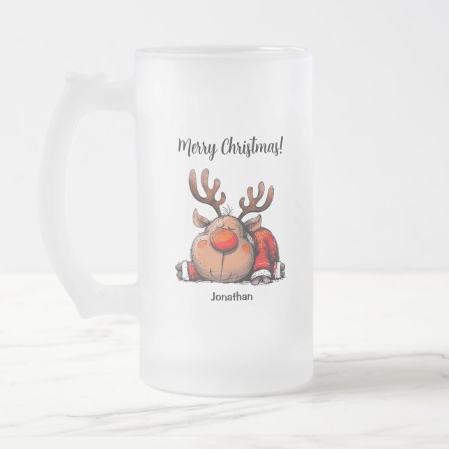 Caneca De Cerveja Vidro Jateado Fun Personalized Reindeer Merry Christmas (Esquerda)