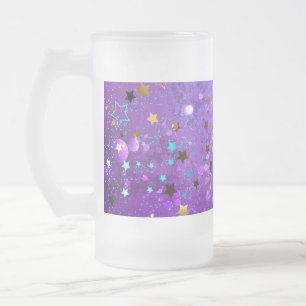 Caneca De Cerveja Vidro Jateado Fundo de folhas roxas com estrelas