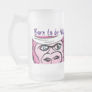 Caneca De Cerveja Vidro Jateado Funny Wild Pink Gorilla