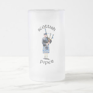 Caneca De Cerveja Vidro Jateado Gaitero Escocês - Azul