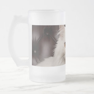 Caneca De Cerveja Vidro Jateado Gato branco majestoso