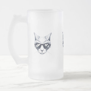 Caneca De Cerveja Vidro Jateado Gato legal com caneca de vidro Fosco de óculos sol