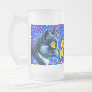 Caneca De Cerveja Vidro Jateado Gato nas Flores