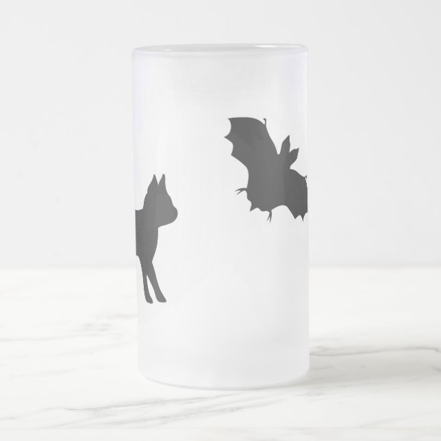 Caneca De Cerveja Vidro Jateado Gato Preto com Bat (Centro)