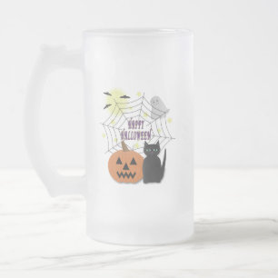 Caneca De Cerveja Vidro Jateado Gato Preto e Abóbora Não Assustam Halloween
