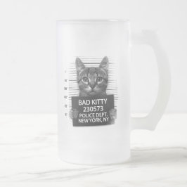 Caneca De Cerveja Vidro Jateado Gato Ruim Polícia Felina Foto de Prisão Engraçada 