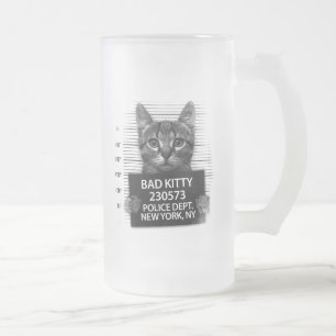 Caneca De Cerveja Vidro Jateado Gato Ruim Polícia Felina Foto de Prisão Engraçada 