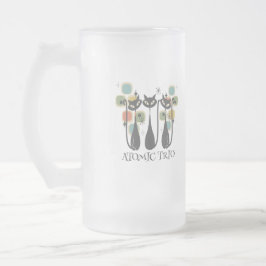 Caneca De Cerveja Vidro Jateado Gatos Atômicos Pretos Retro Meados do Século
