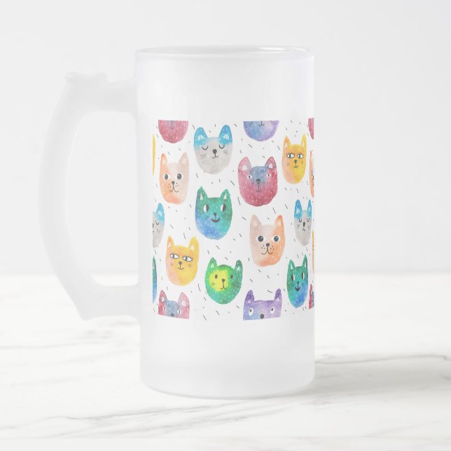 Caneca De Cerveja Vidro Jateado Gatos com aquarelas e amigos (Esquerda)