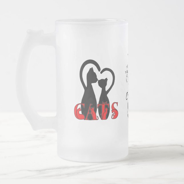 Caneca De Cerveja Vidro Jateado Gatos de casal em casa (Esquerda)