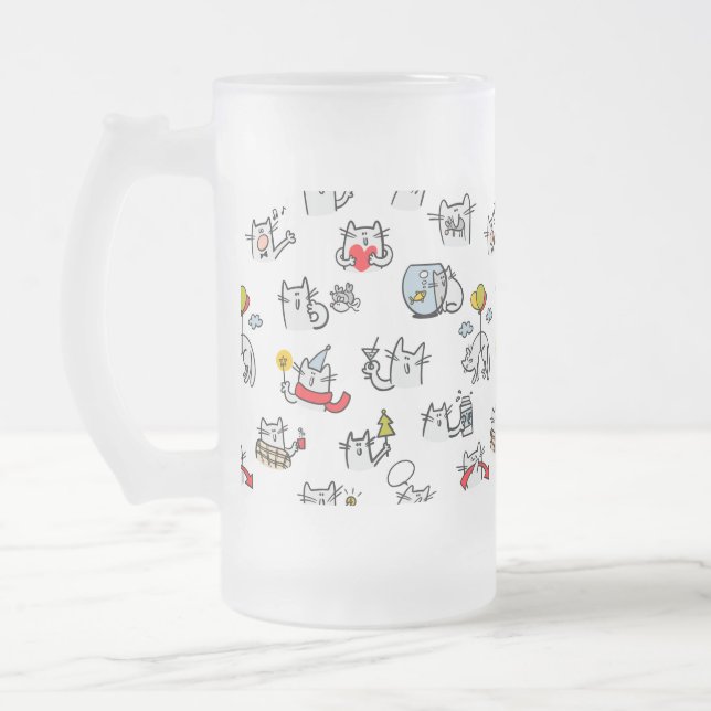 Caneca De Cerveja Vidro Jateado Gatos engraçados, leite e magia. (Esquerda)