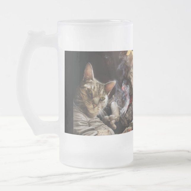 Caneca De Cerveja Vidro Jateado Gatos jogando pôquer (Esquerda)