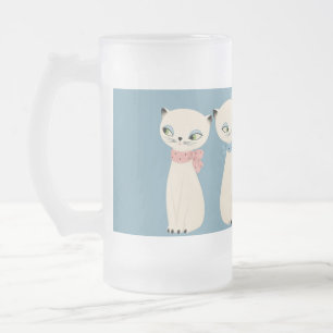Caneca De Cerveja Vidro Jateado Gatos Retro de Meados do Século Par