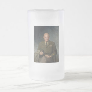 Caneca De Cerveja Vidro Jateado General Dwight Eisenhower 5 Star - Retrato Pintado