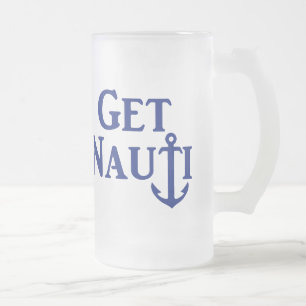 Caneca De Cerveja Vidro Jateado "GET NAUTI" - Fosco de vidro náutico