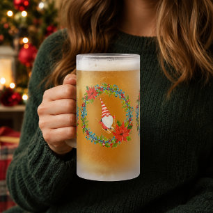 Caneca De Cerveja Vidro Jateado Gnomos nórdicos e esquiador dentro das grinaldas
