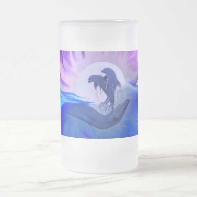 Caneca De Cerveja Vidro Jateado Golfinhos na Lua (Centro)