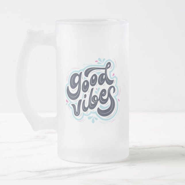 Caneca De Cerveja Vidro Jateado Good Vibes (Esquerda)