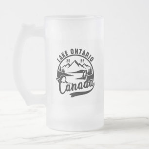 Caneca De Cerveja Vidro Jateado Gráfica Cênica Preto e Branco do Lago Ontário