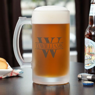 Caneca De Cerveja Vidro Jateado Grande Inicial de Monograma Personalizado