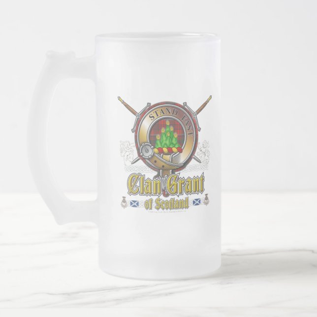 Caneca De Cerveja Vidro Jateado Grant Clan Crachá (Esquerda)