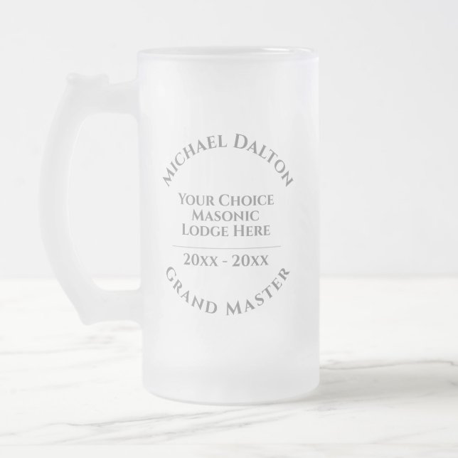 Caneca De Cerveja Vidro Jateado Grão-Mestre Maçônico (Esquerda)