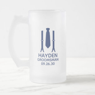Caneca De Cerveja Vidro Jateado Gravata Azul do Padrinho