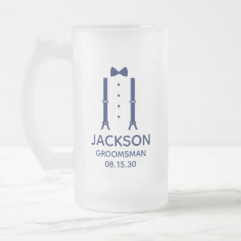Caneca De Cerveja Vidro Jateado Gravata Azul do Padrinho
