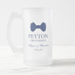 Caneca De Cerveja Vidro Jateado Gravata Azul para Padrinhos