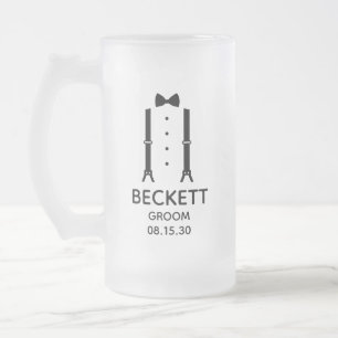 Caneca De Cerveja Vidro Jateado Gravata Borboleta Preta do Noivo