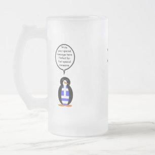 Caneca De Cerveja Vidro Jateado Grega Flag Talking Ms. Penguin Personalizado