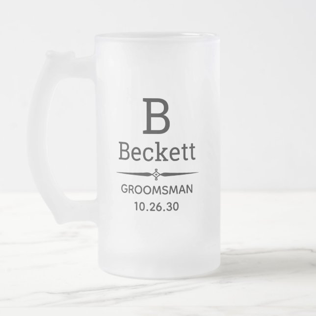 Caneca De Cerveja Vidro Jateado Groomsman Monogrammed (Esquerda)