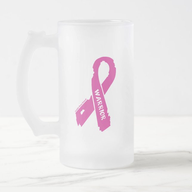 Caneca De Cerveja Vidro Jateado Guerreiro/ fita rasgada...Cancer de peito (Esquerda)