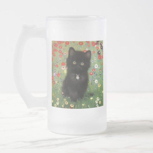 Caneca De Cerveja Vidro Jateado Gustav Klimt Kitten (Esquerda)