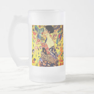 Caneca De Cerveja Vidro Jateado Gustav Klimt Lady com ventilador